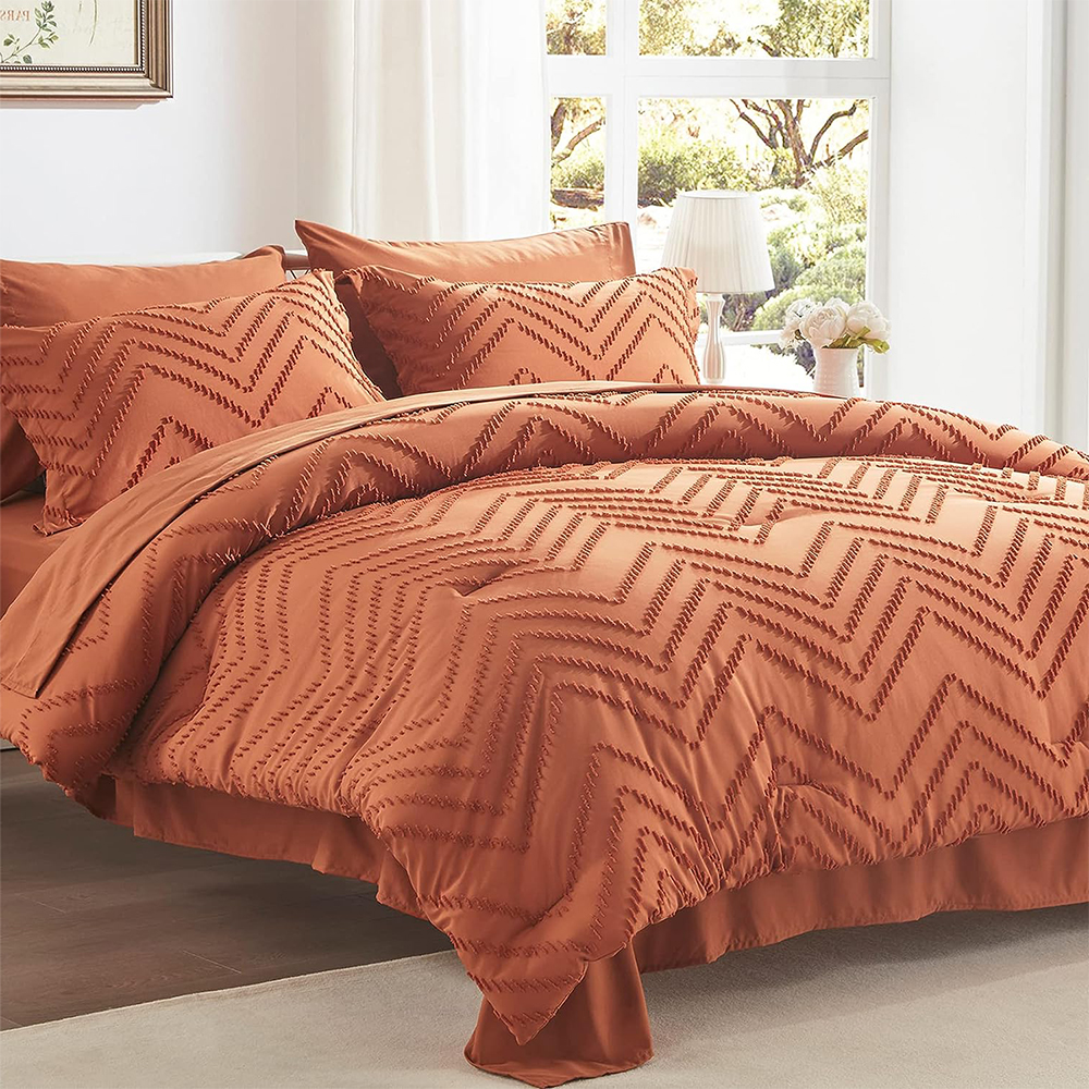 Brown Jacquard Boho Wave đã cắt bộ an ủi 7pcs Comforter với bộ giường bộ